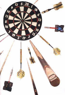 Nice piccy of dartboard, arrows and cues